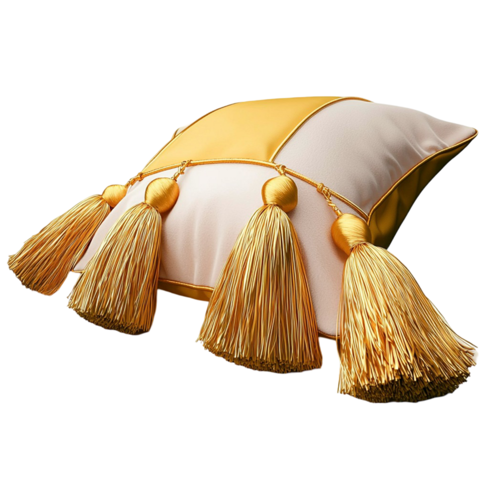 pillow with golden tassels on its corners png