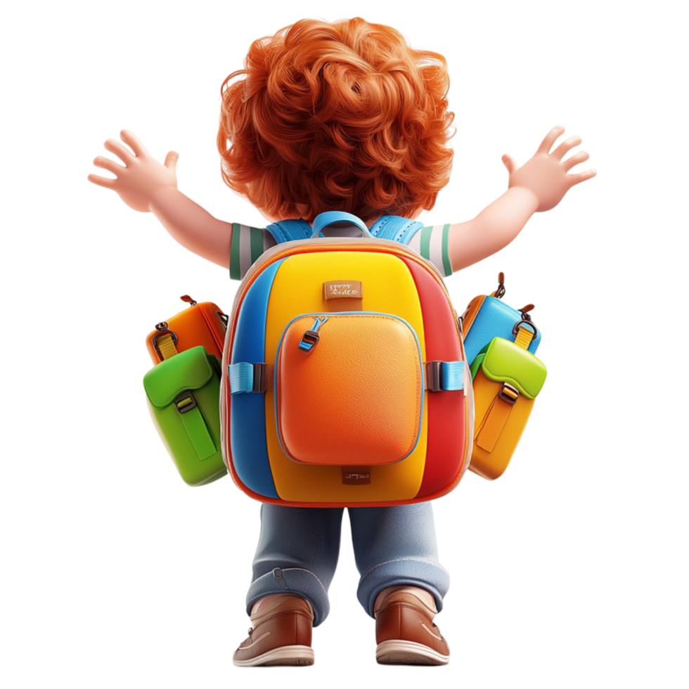 Young child with a colorful backpack png