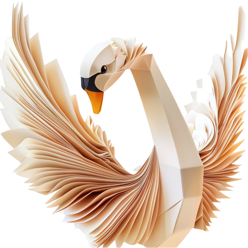 swan sculpture made of folded paper png