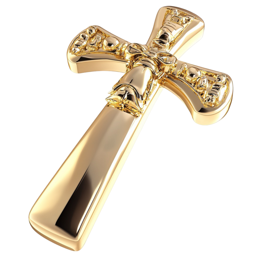 Ornate golden cross with intricate engravings png