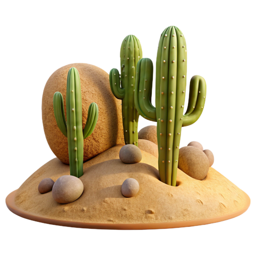 extraordinary vintage Desert Landscape with Cacti Isolated Scene detailed png