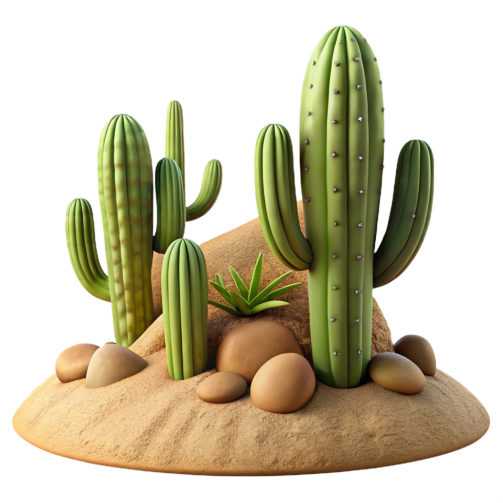 vibrant traditional Desert Landscape with Cacti Isolated Scene 4K png