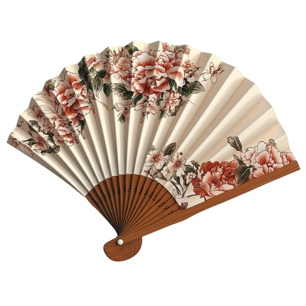 Beautiful hand fan with delicate floral patterns png