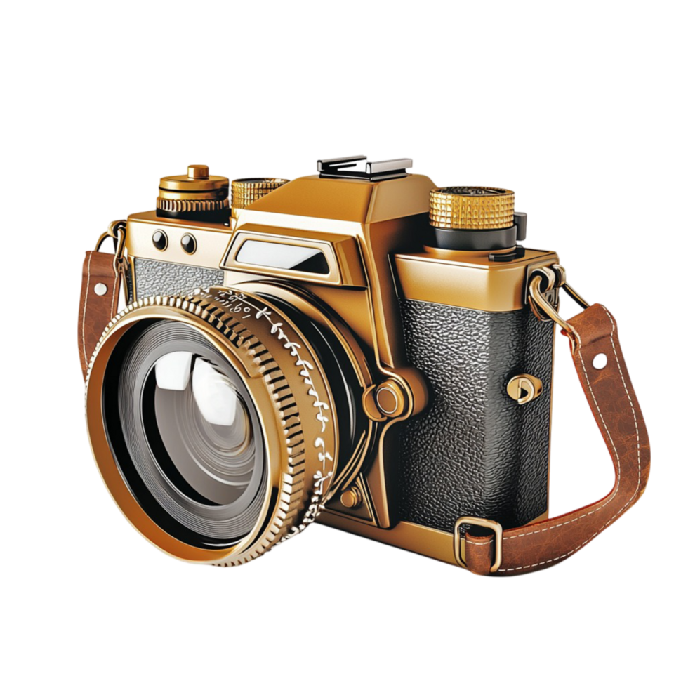 Retro film camera with a strap png