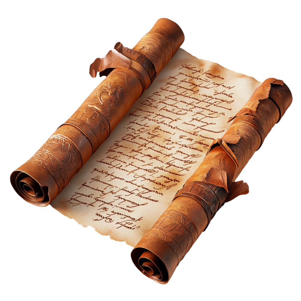 Ancient scroll with handwritten text png