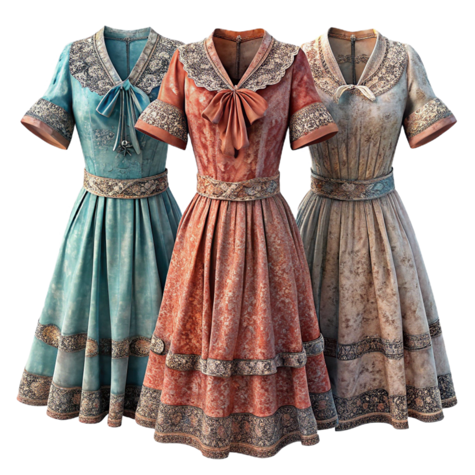 vibrant artistic Design Sketches of Various Dresses Isolated 4K png