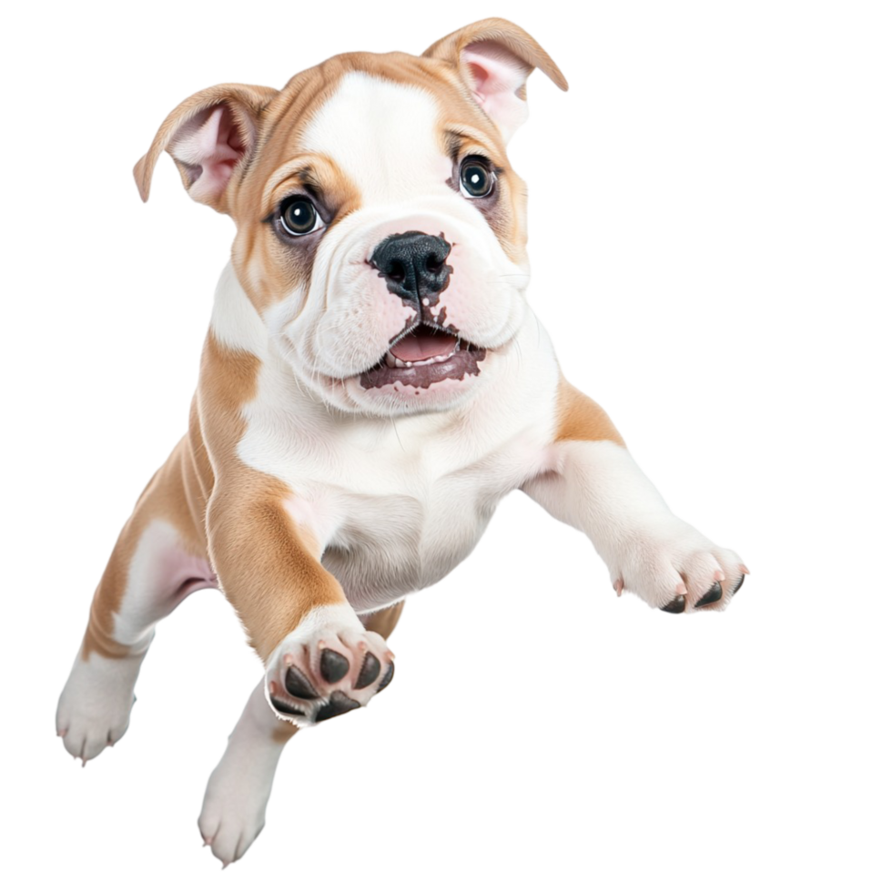 Playful brown and white puppy jumping with excitement png