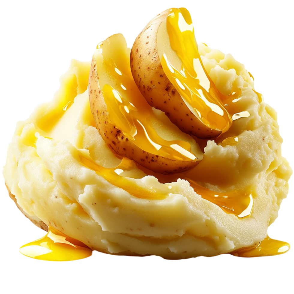 Creamy mashed potatoes with a buttery drizzle png