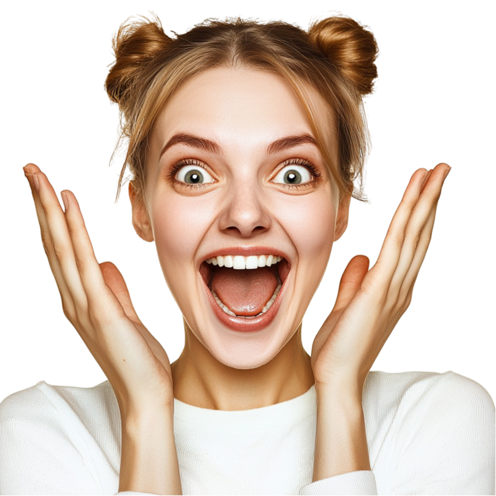 Excited woman with a joyful expression png