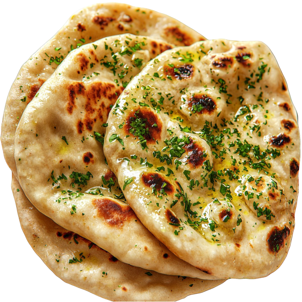 and fluffy naan bread with herbs and seasoning png