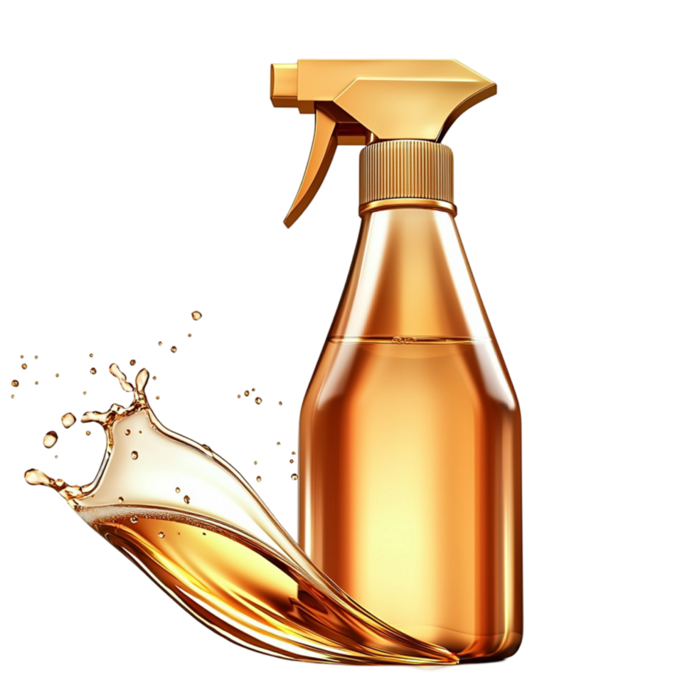 Golden spray bottle splashing in motion png