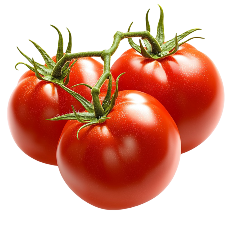Ripe red tomatoes on a vine with a glossy surface png