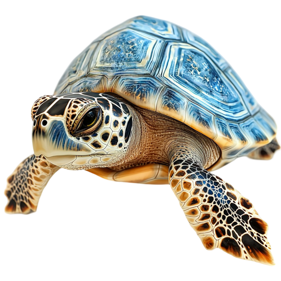 Realistic turtle with a blue patterned shell png