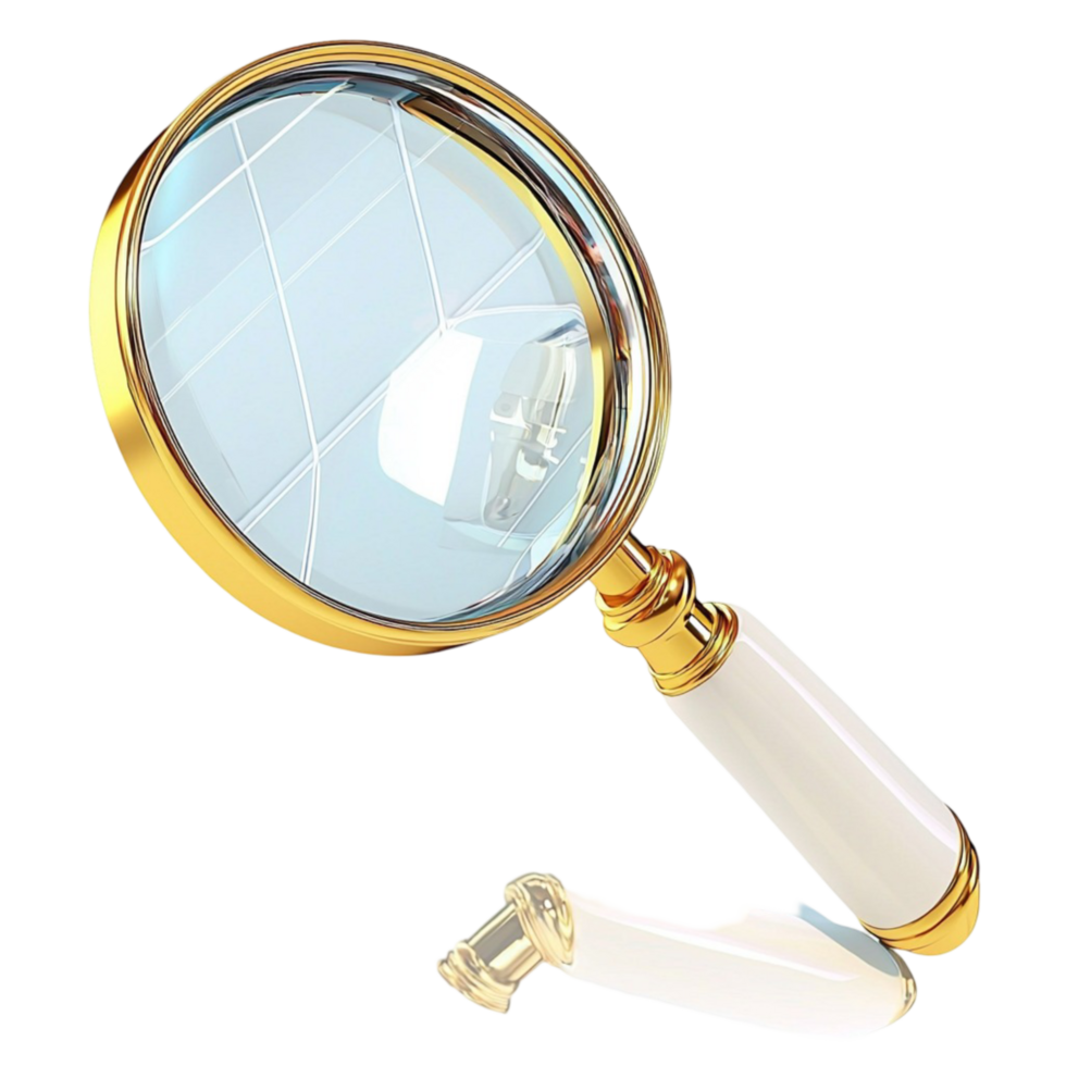 Magnifying glass with a gold and white handle png