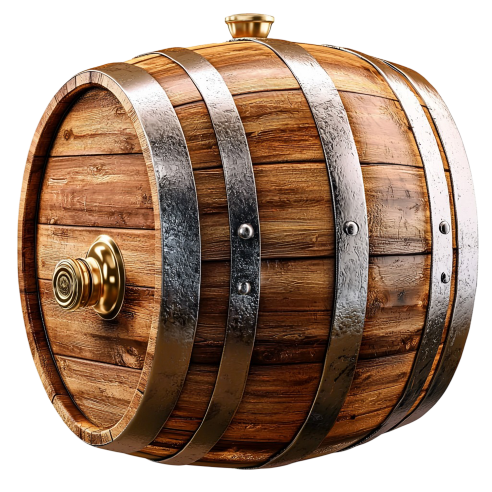 wooden barrel with metal reinforcements png