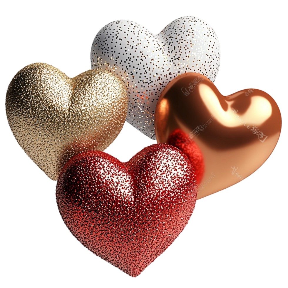 Sparkling metallic hearts with a beautiful texture png