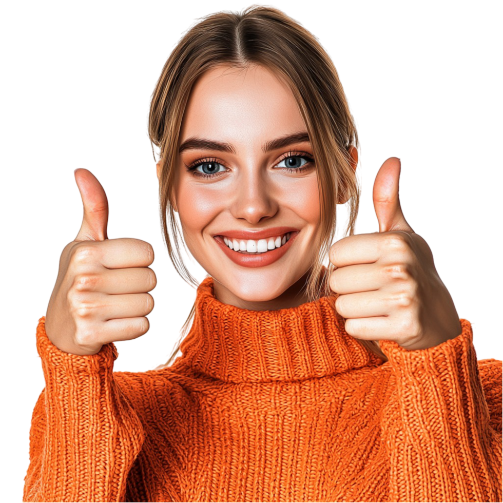 Woman smiling with two thumbs up png