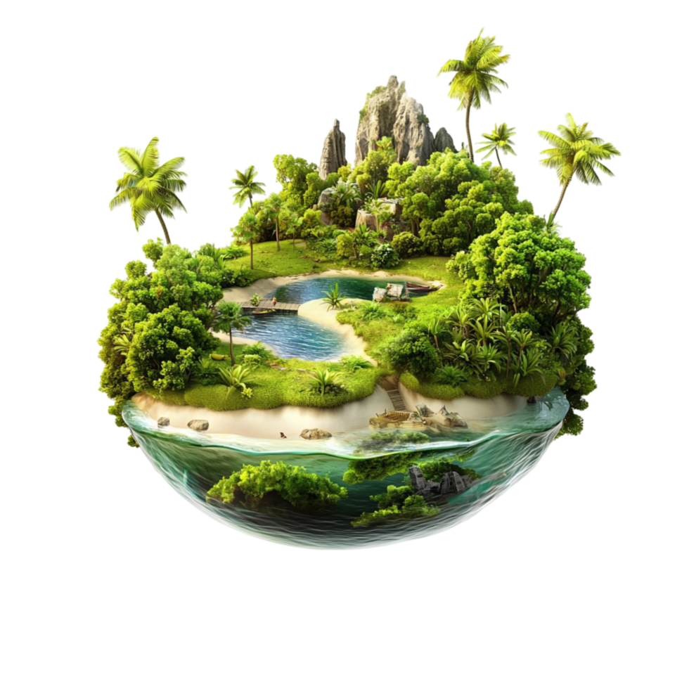 Miniature green island with lush trees png