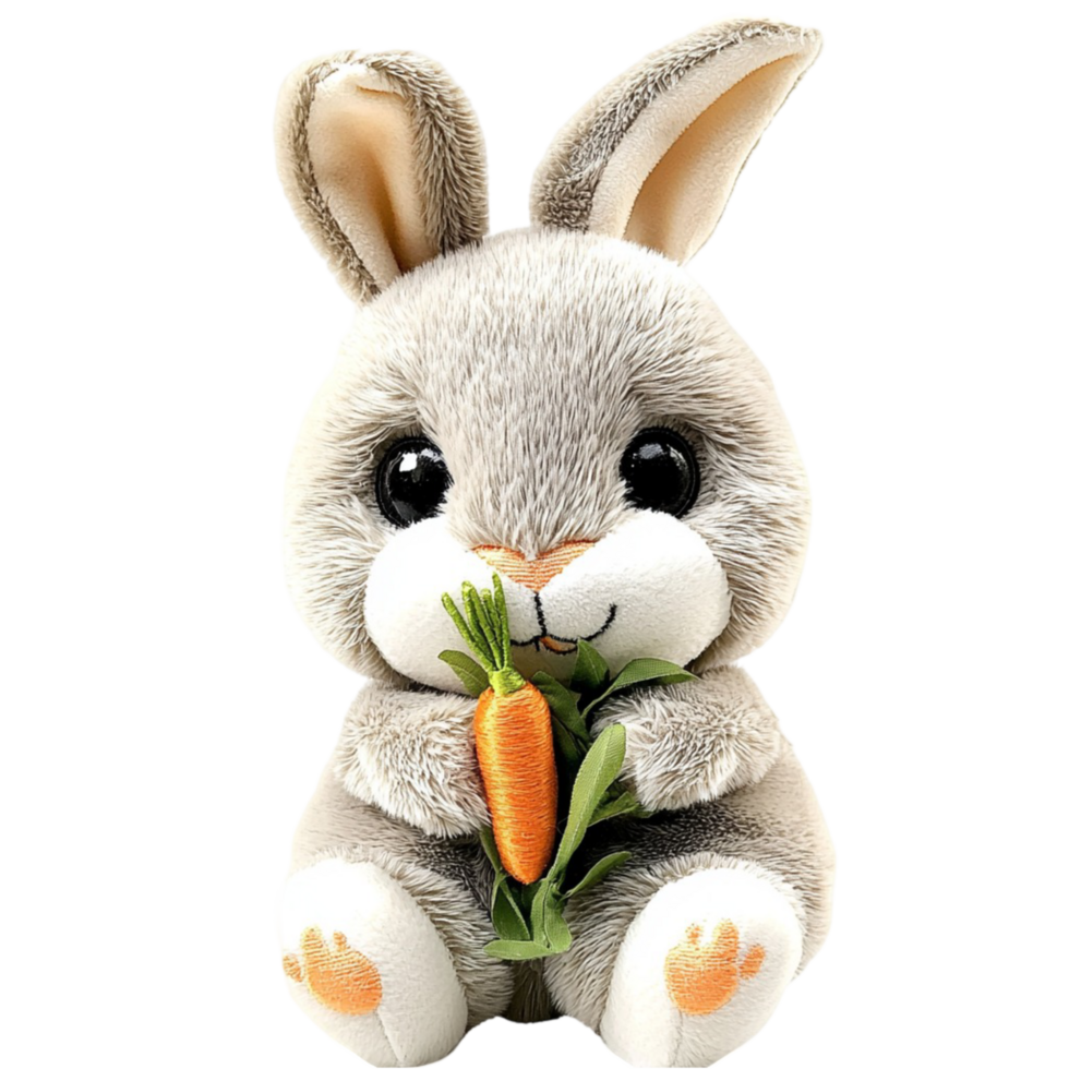 Plush bunny holding a carrot in its paws png