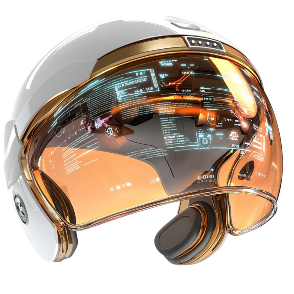 Futuristic helmet with a digital display visor png