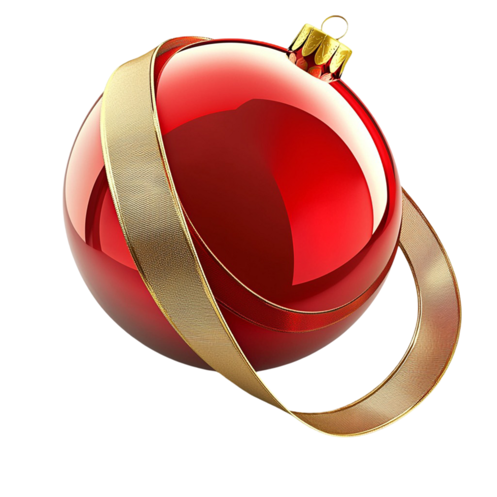 Shiny red Christmas ornament with a golden ribbon png