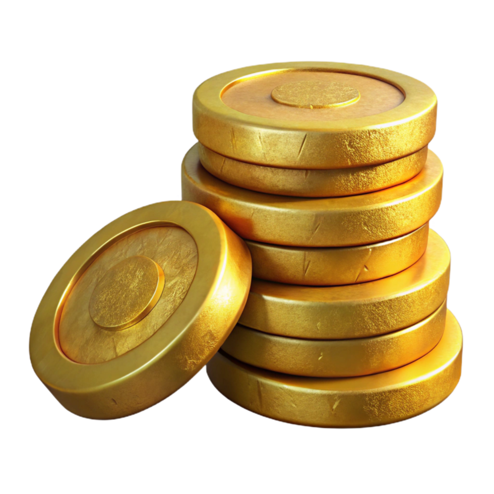 wonderful rustic Gold Coins Stack Side View Isolated Element high quality png