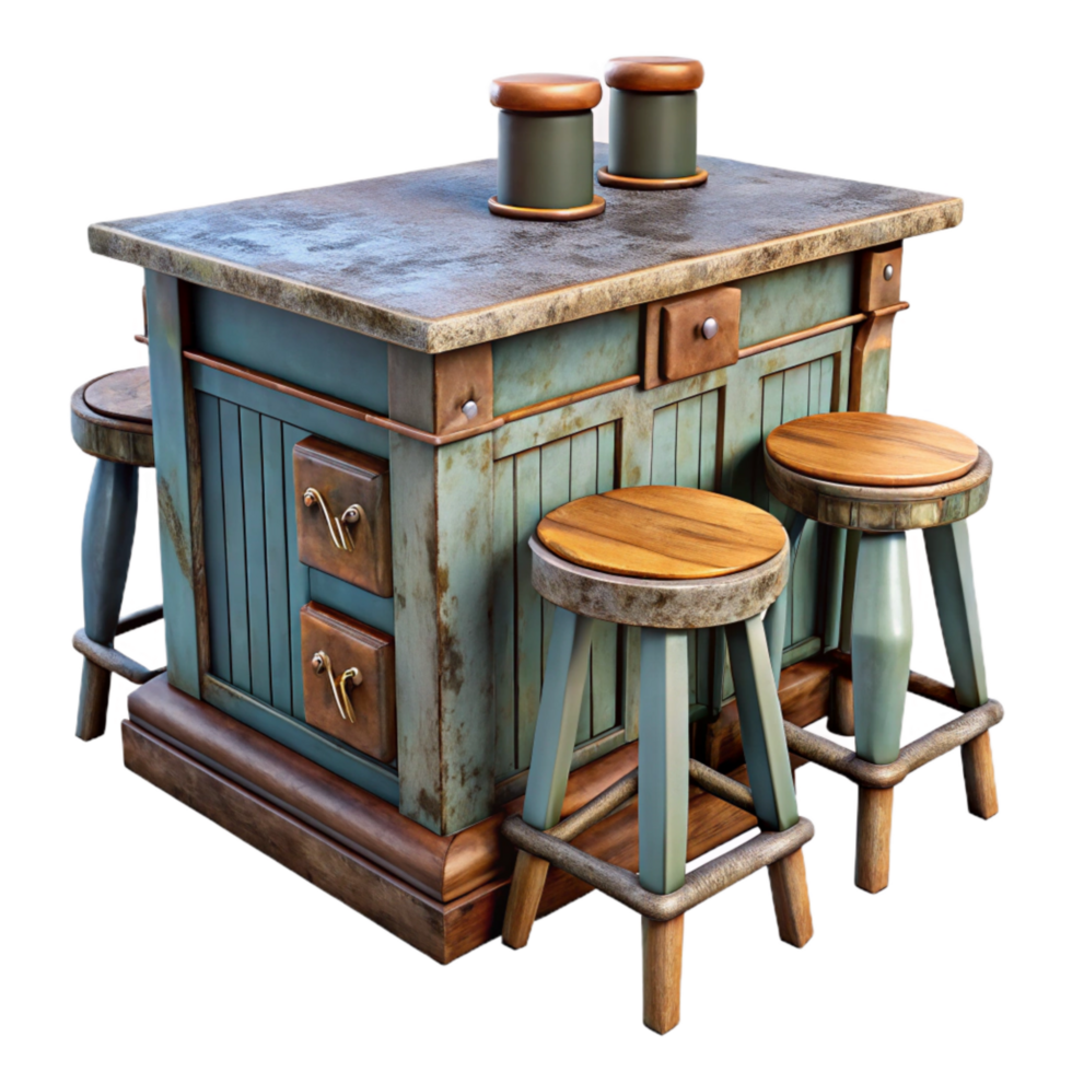 impressive abstract Kitchen Island with Stools Isolated detailed png