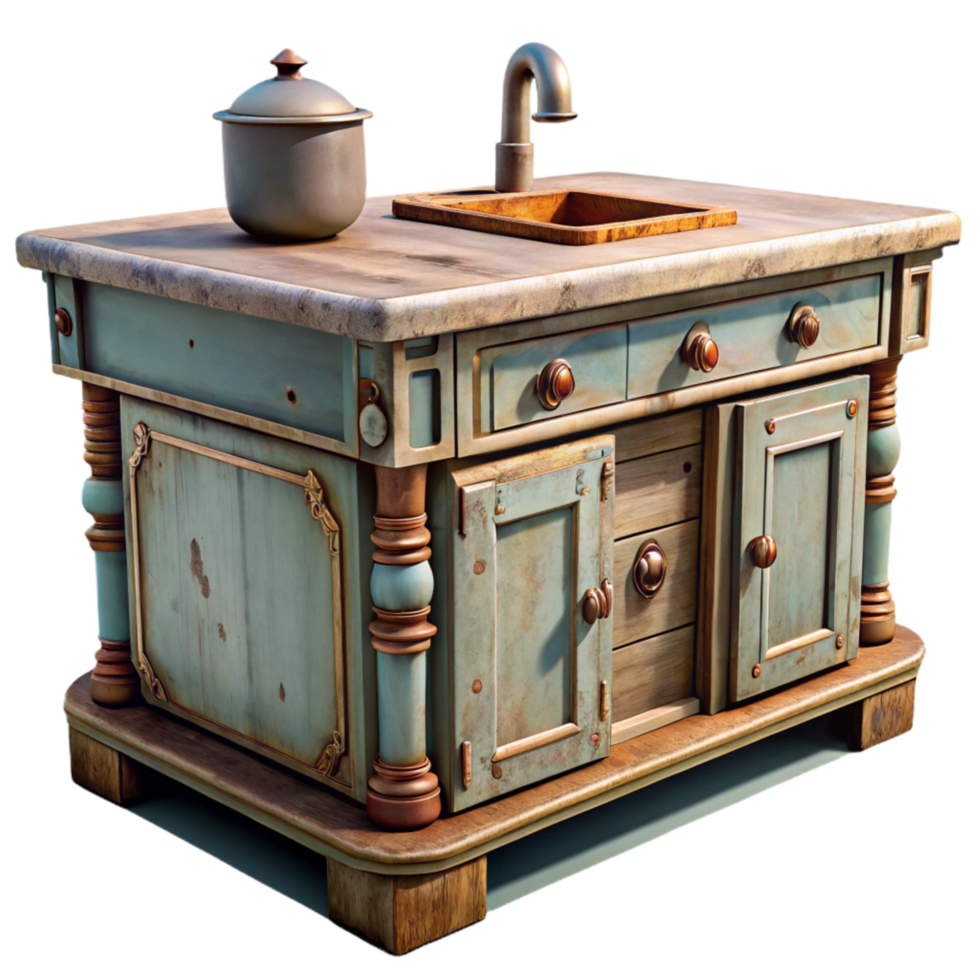 serene rustic Kitchen Island with Stovetop Cutout authentic png