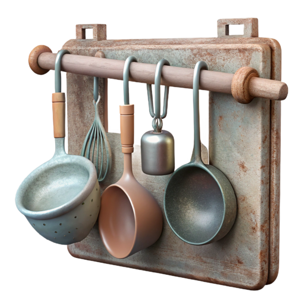stunning abstract Kitchen Utensils Hanging on Rack Cutout 4K png