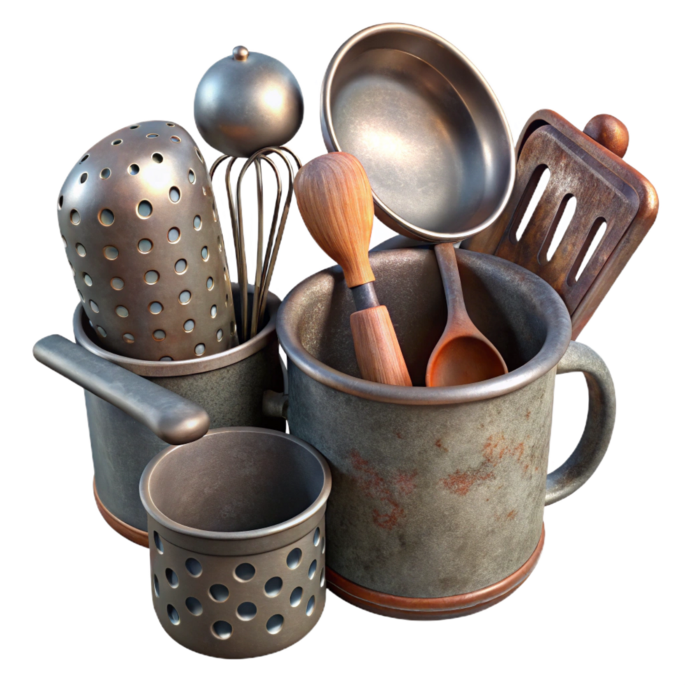 vibrant abstract Kitchen Utensils Set Stainless Steel Isolated authentic png