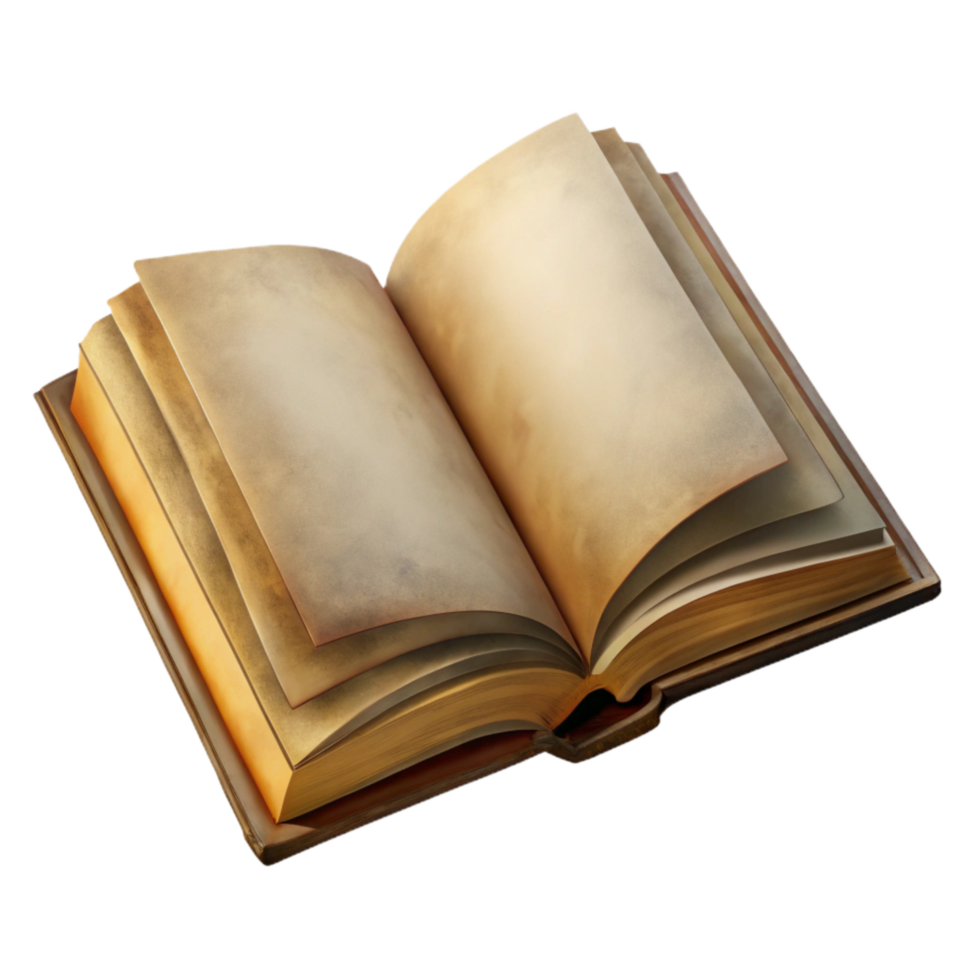 dramatic rustic Open Book with Blank Pages Isolated on Transparent Background exclusive png