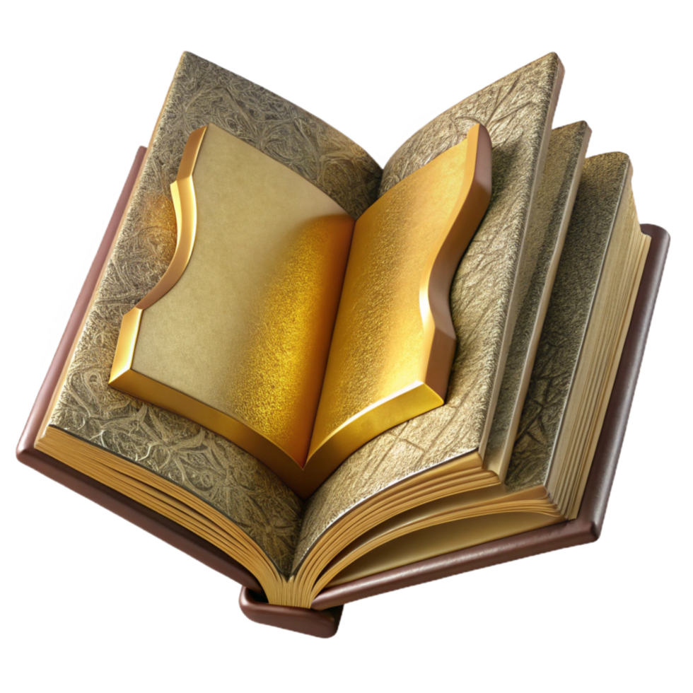 beautiful artistic Open Book with Gold Embossed Cover Cutout exclusive png