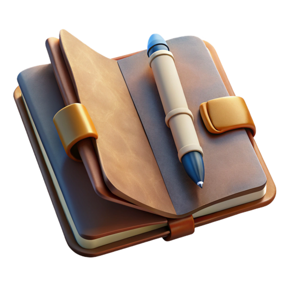 beautiful classic Vintage Travel Journal Open with Pen Isolated high quality png