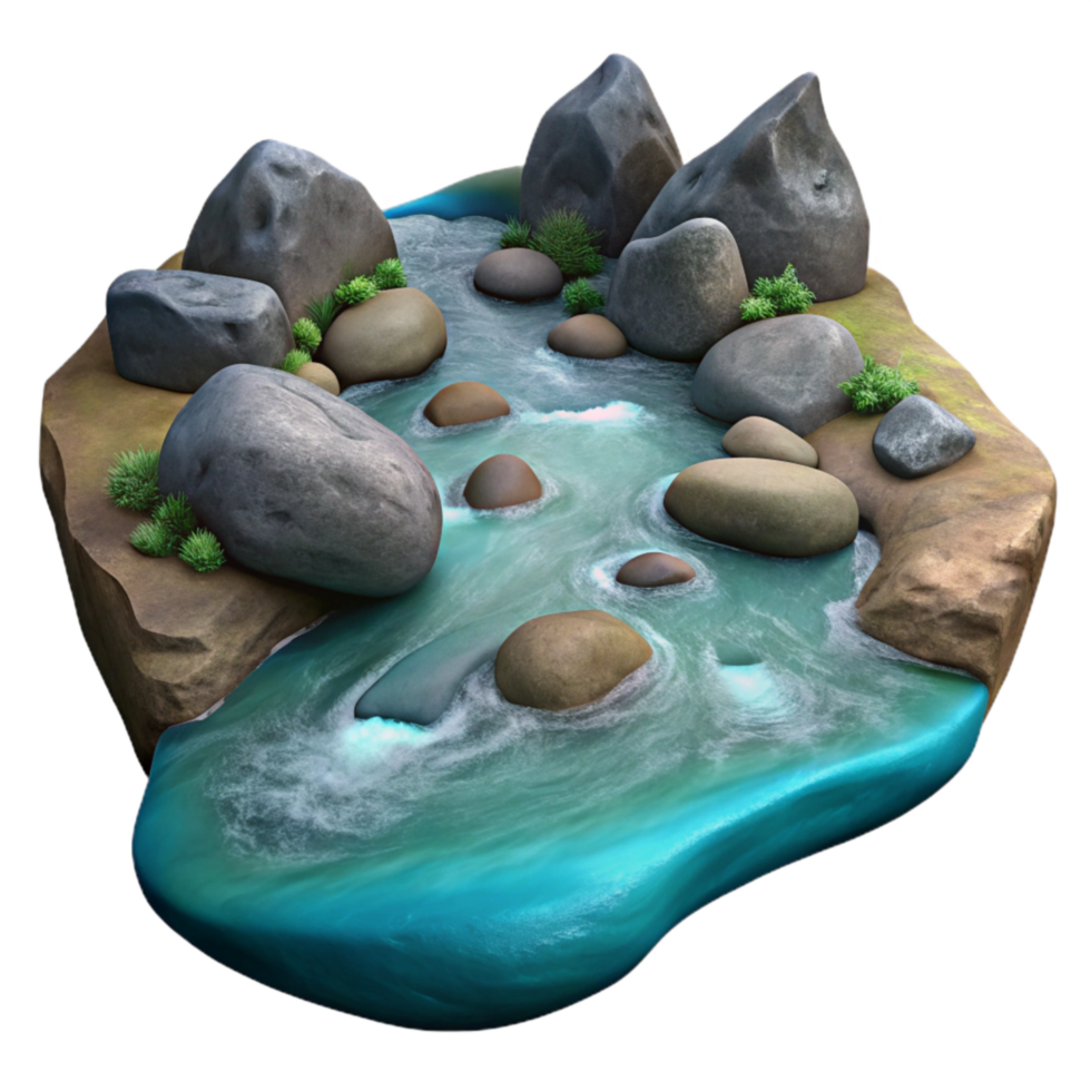 vibrant modern River Stream with Rocks and Water Transparent Background original png