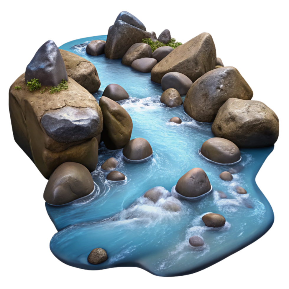 wonderful rustic River Stream with Rocks and Water Transparent Background authentic png