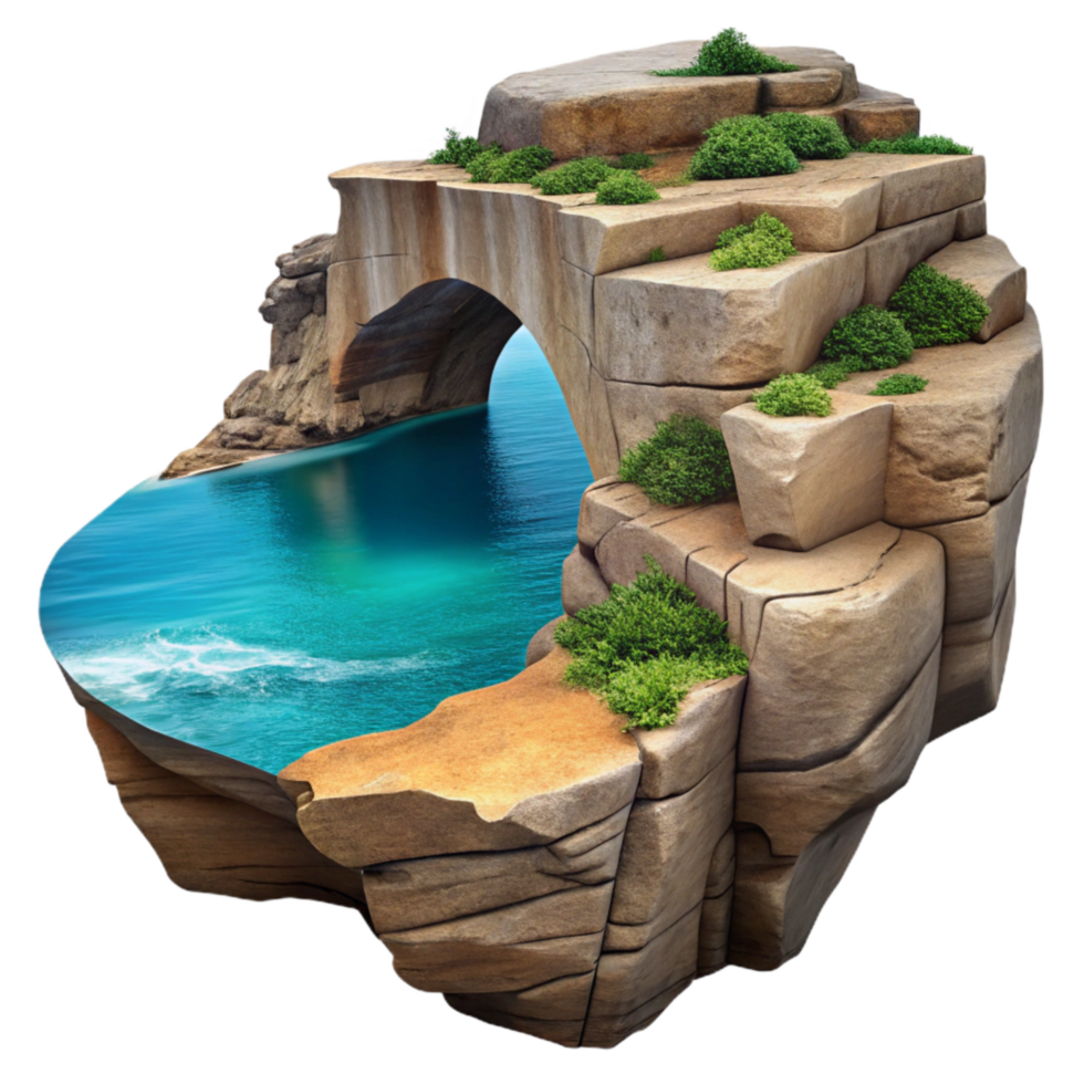 impressive traditional Rocky Cliff Cutout with Ocean View high quality png