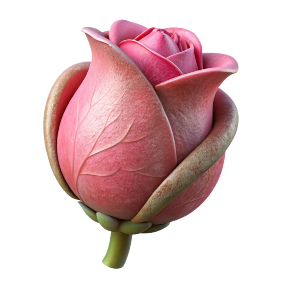 beautiful modern Single Pink Rose Bud Isolated on White detailed png