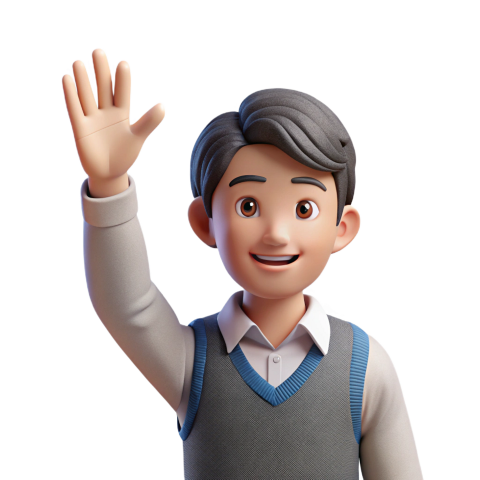 beautiful classic Student Raising Hand in Class Front View Transparent 4K png