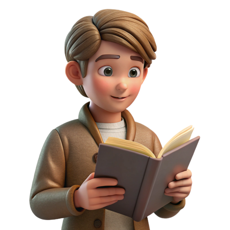 serene creative Student Reading Book Side View Cutout original png