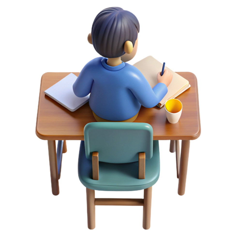 dramatic traditional Student Studying at Desk Top View Transparent original png