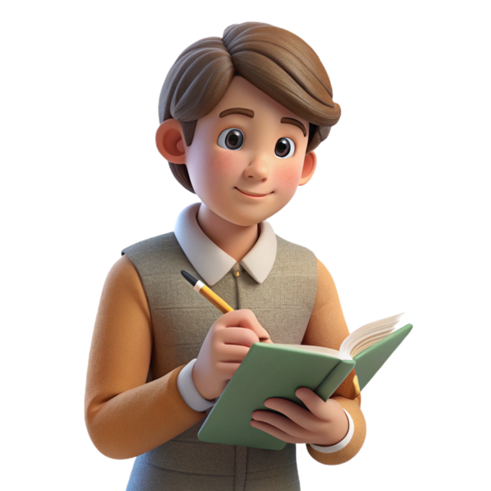 elegant minimalist Student Writing in Notebook Isolated high quality png