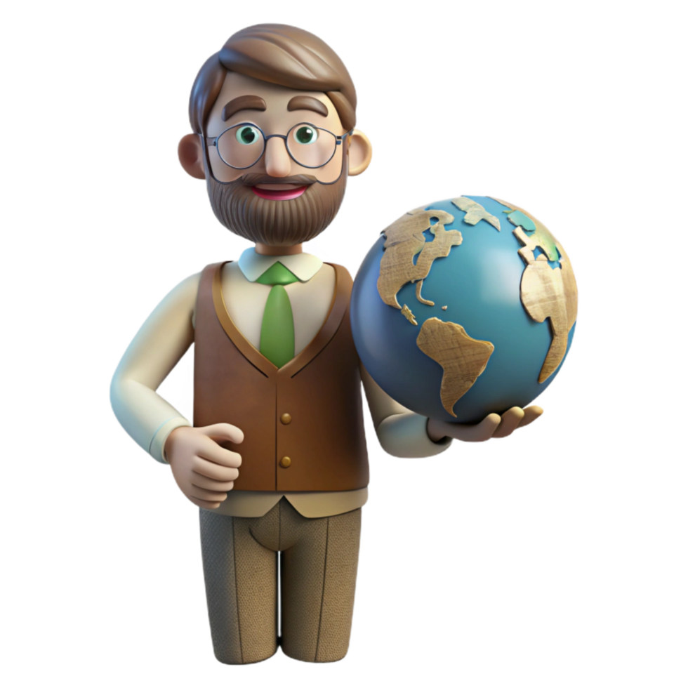serene minimalist Teacher Holding a Globe Cutout high quality png