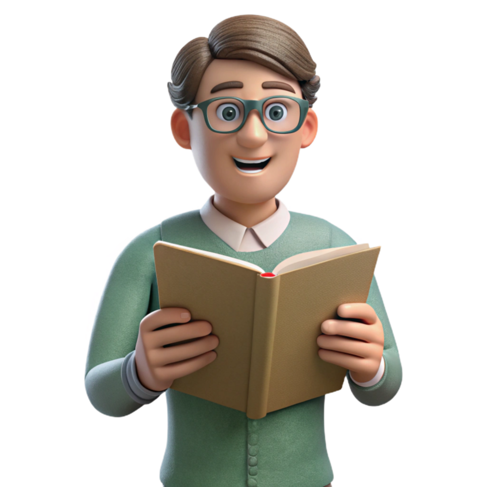 vibrant vintage Teacher Reading a Book Isolated original png