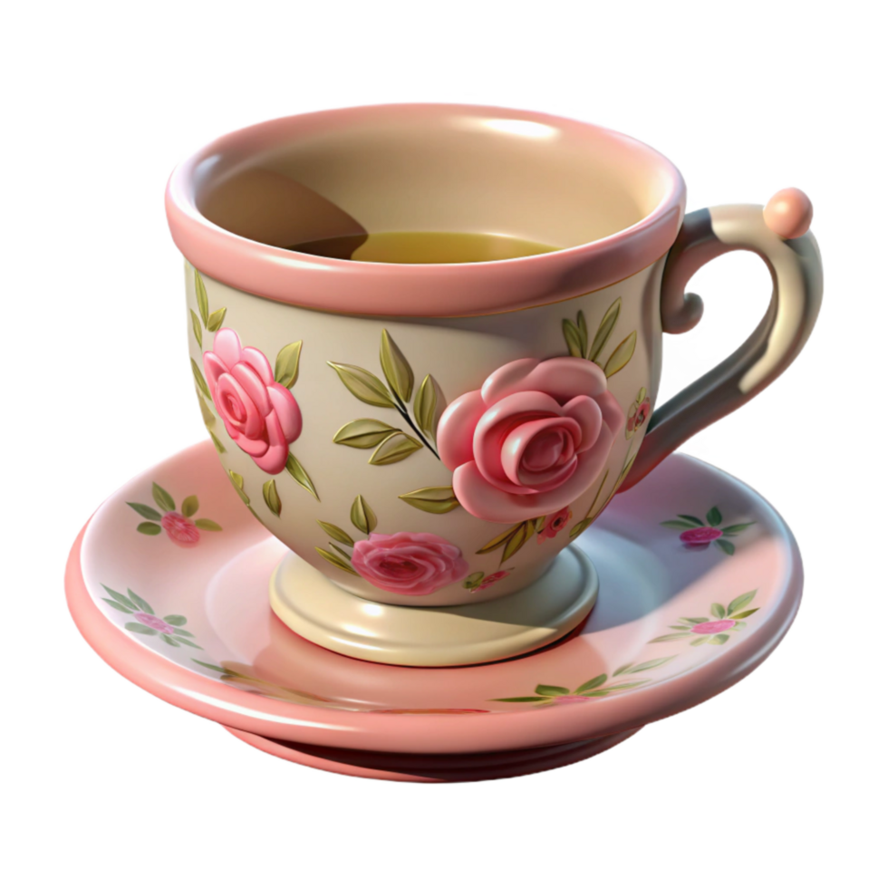 beautiful minimalist Ceramic Teacup with Floral Design Cutout detailed png