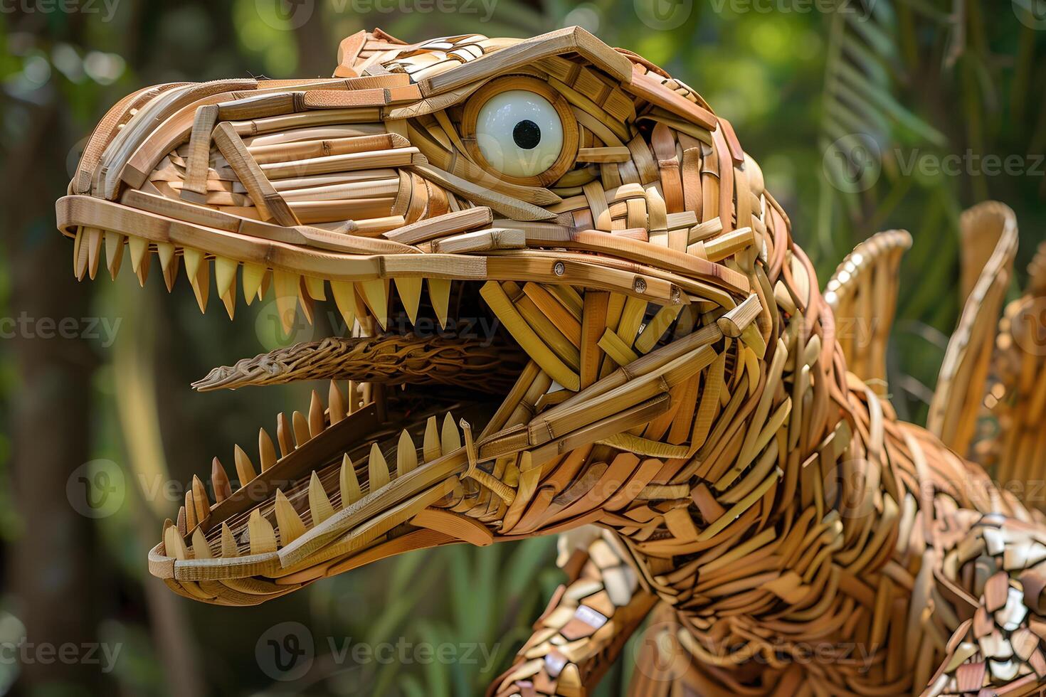 See special dino art in garden, handmade with nature vibes photo