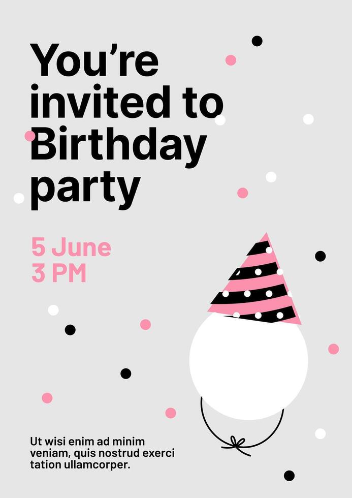 Birthday party invitations with place for your photo, party hats, and festive backgrounds. Design for flyer, poster, cover, brochure or banner. vector
