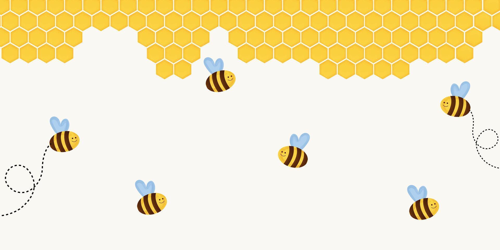 Honeycomb and honey bee background. vector