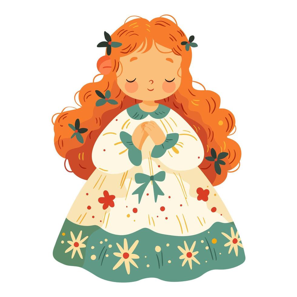 Sweet little girl, spring. Illustration on a white background. vector