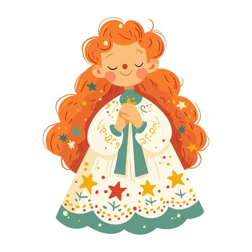 A cute girl in a dress decorated with stars. Illustration on a white background vector