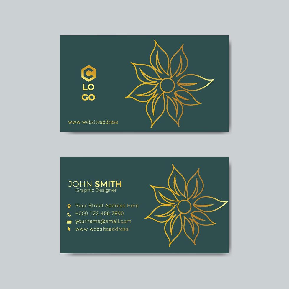 minimalist flower line business card template vector